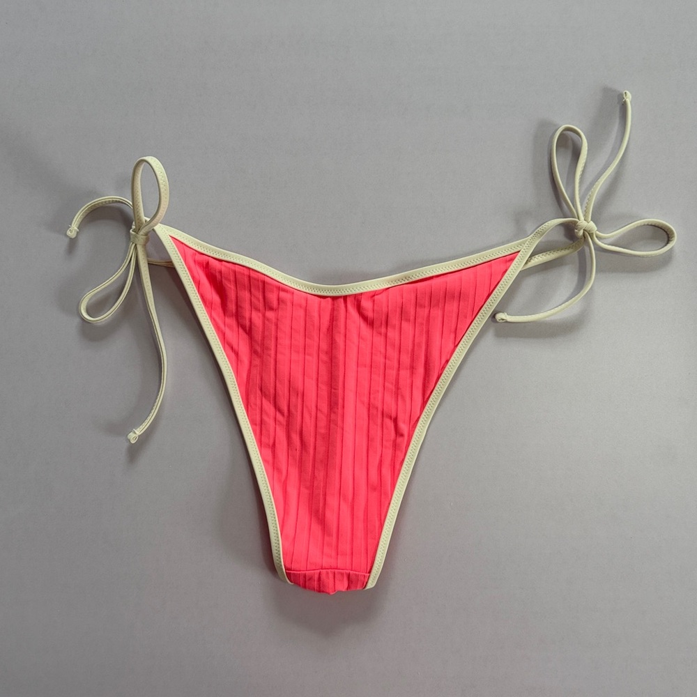aerie Ribbed High-Rise Bikini Bottom - Pink with Cream Trim - Picture 5 of 5